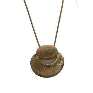 Chico’s Elegant Gold Hammered Brass Pendant Necklace with Gold Snake Chain NEW